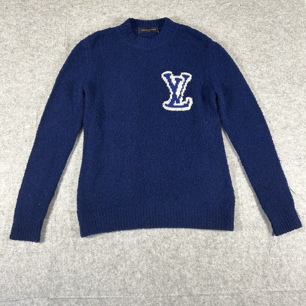 Louis Vuitton Yak Wool Knit Sweater LV Logo Blue White Japan Exclusive Men's M